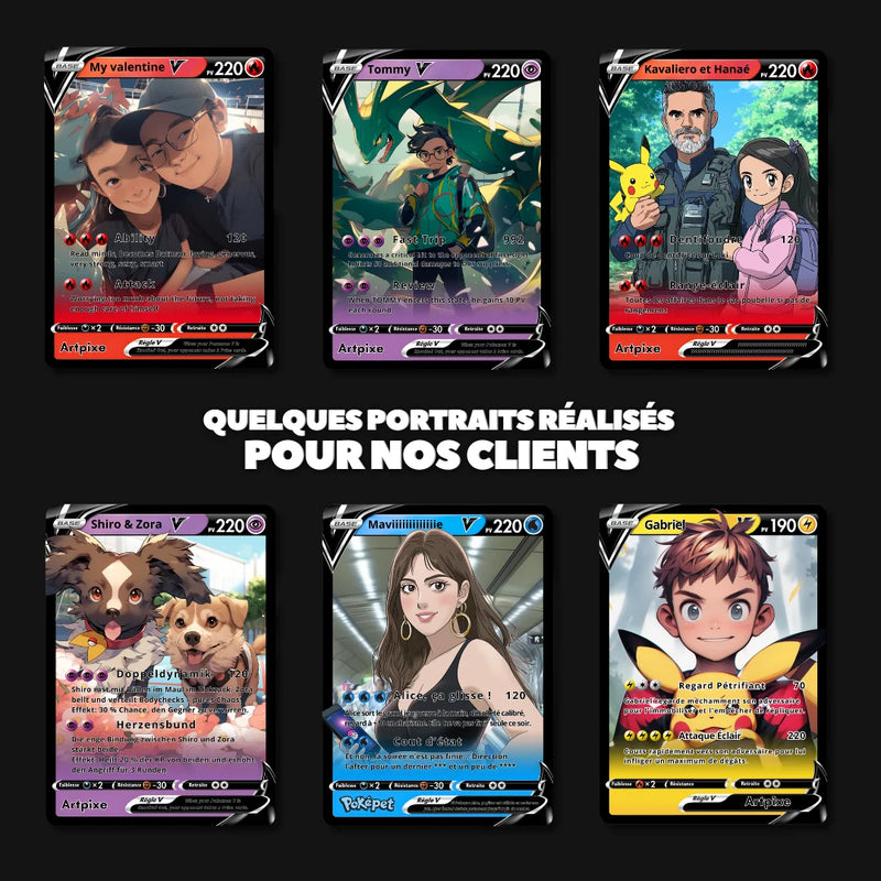 Carte Pokémon personnalisée exemple 4 — portrait unique réalisé par graphiste Artpixe