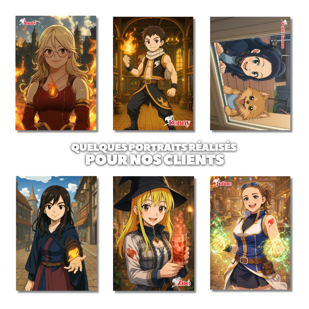 Portrait Fairy Tail personnalisé — mage de guilde avec marque sur mesure