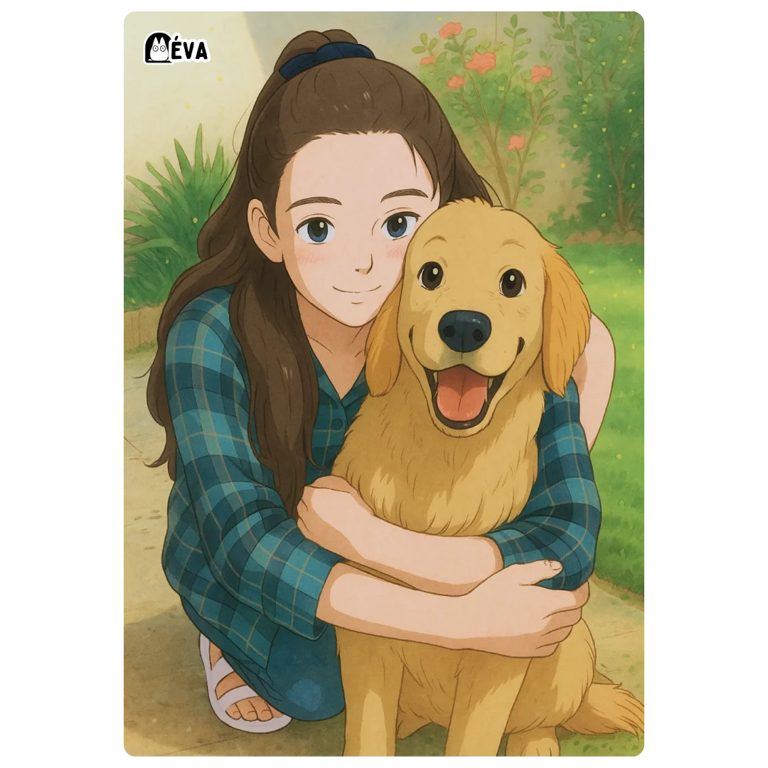 Portrait style Ghibli personnalisé de couple — illustration douce à l'aquarelle numérique