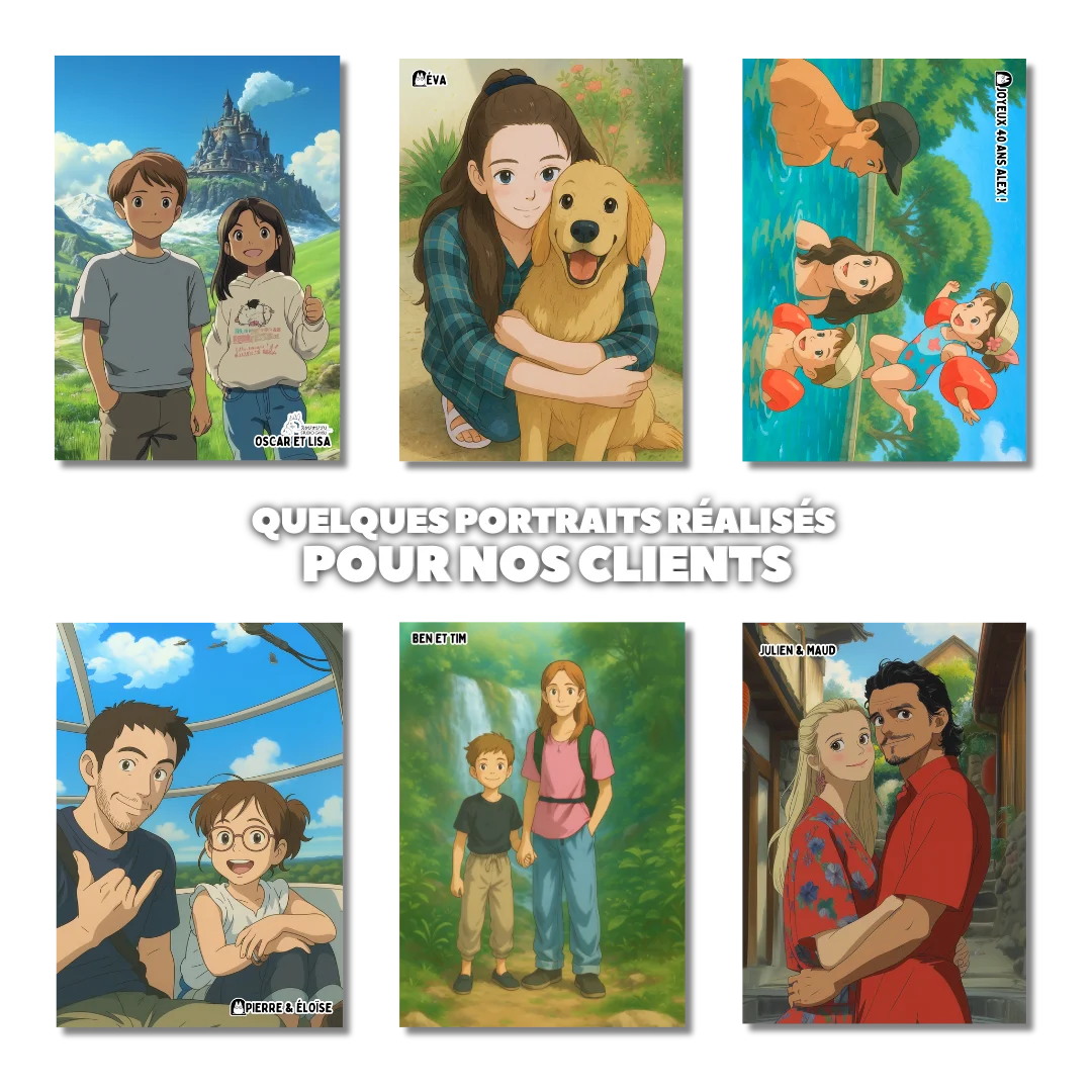 Portrait style Studio Ghibli personnalisé d'après photo — décor pastel