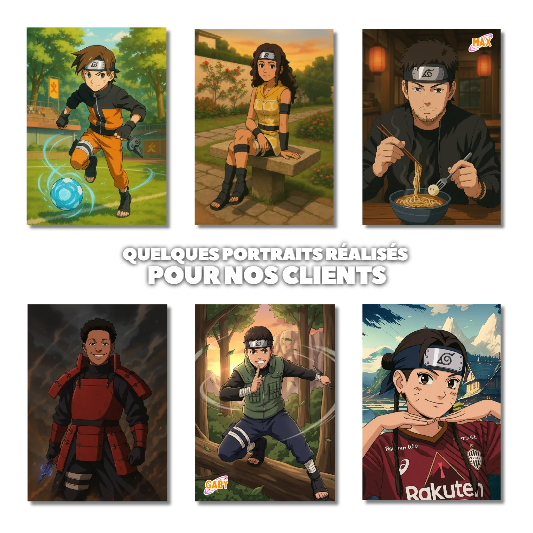 Portrait Naruto personnalisé pour couple ou amis fans de manga — Artpixe