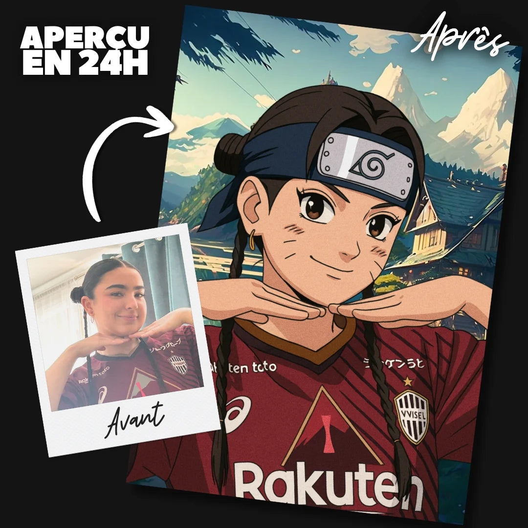 Portrait Naruto Shippuden personnalisé style manga — exemple rendu final Artpixe