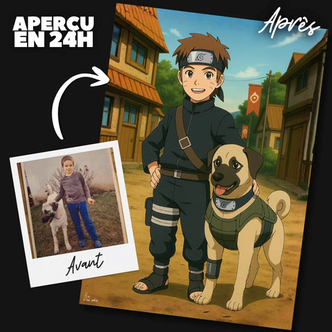 Cadeau manga Naruto personnalisé — portrait à partir d'une photo, réalisé par un graphiste numérique