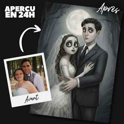 Portrait Tim Burton personnalisé — affiche couple style gothique