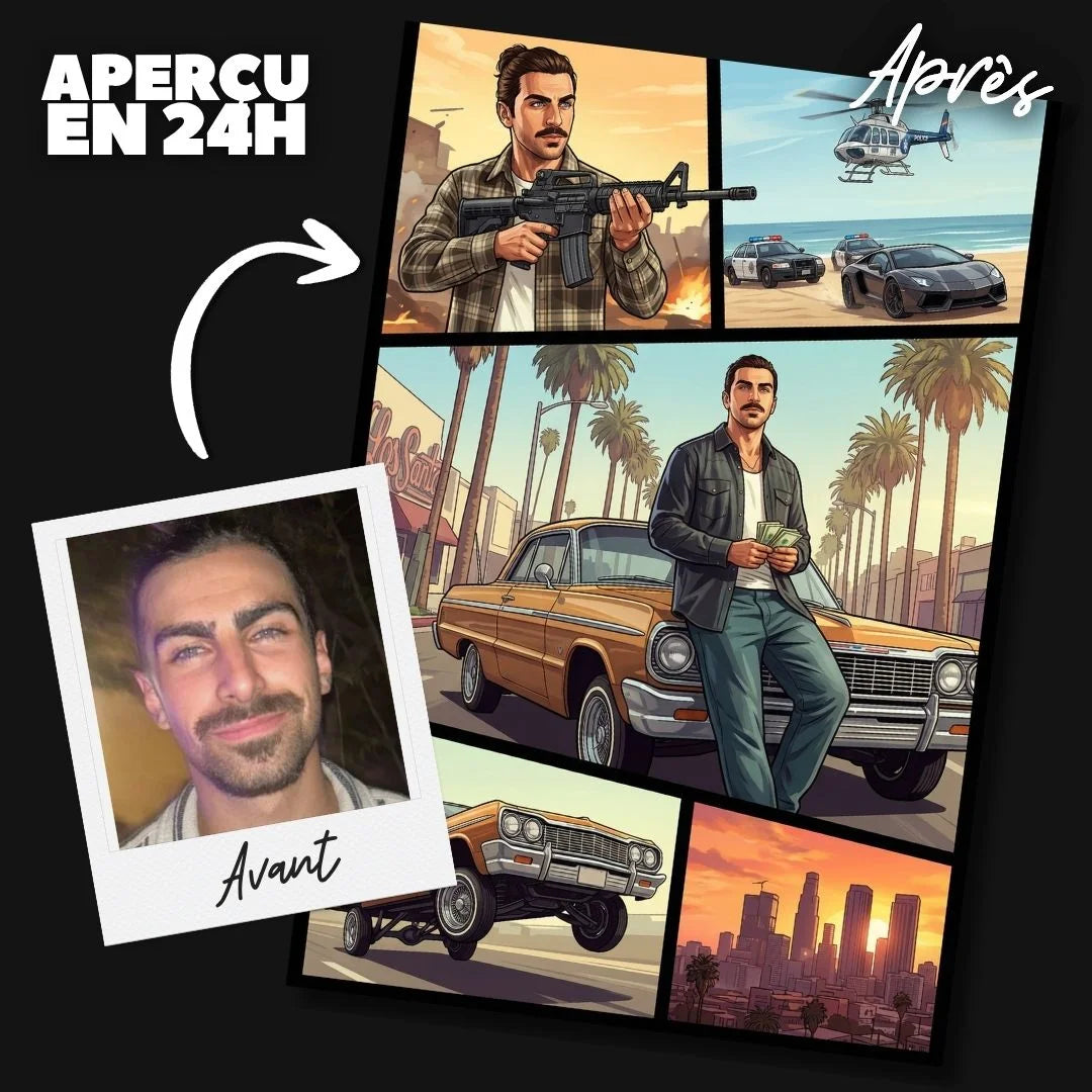 Portrait style GTA personnalisé à partir d'une photo | Artpixe