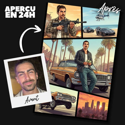 Portrait style GTA personnalisé à partir d'une photo | Artpixe