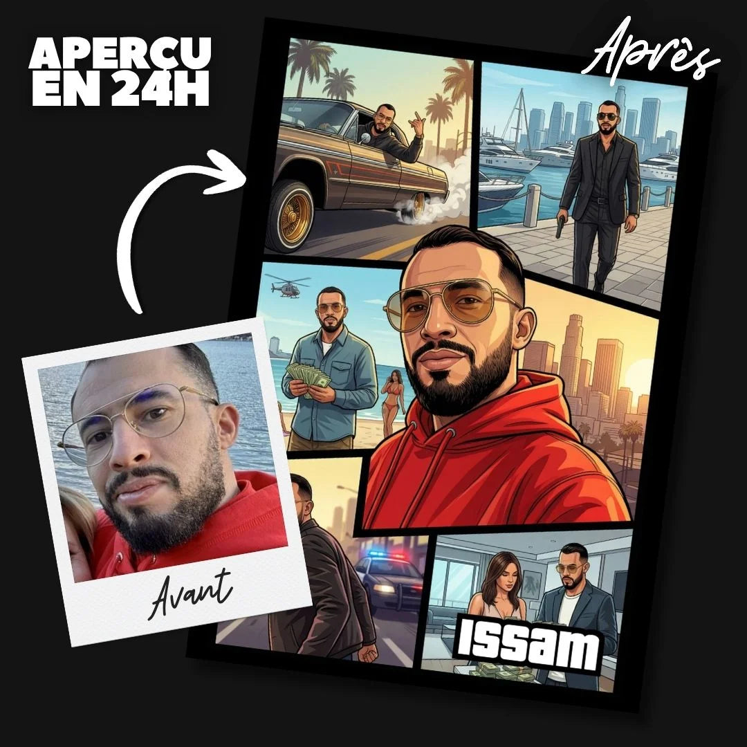 Portrait style GTA personnalisé d'après photo — illustration pop art urbaine