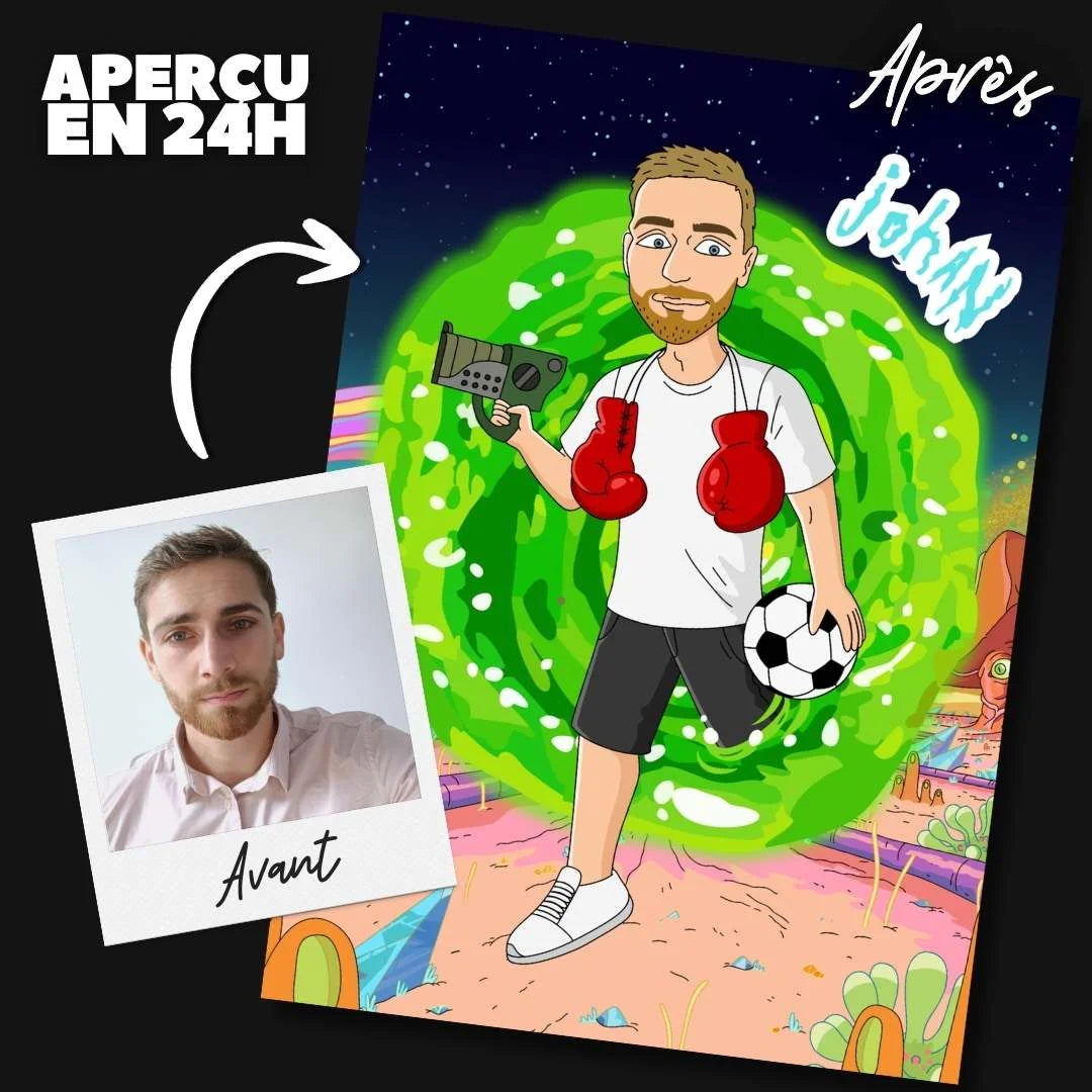 Affiche Rick et Morty personnalisée avec portail inter-dimensionnel — cadeau fan Rick et Morty