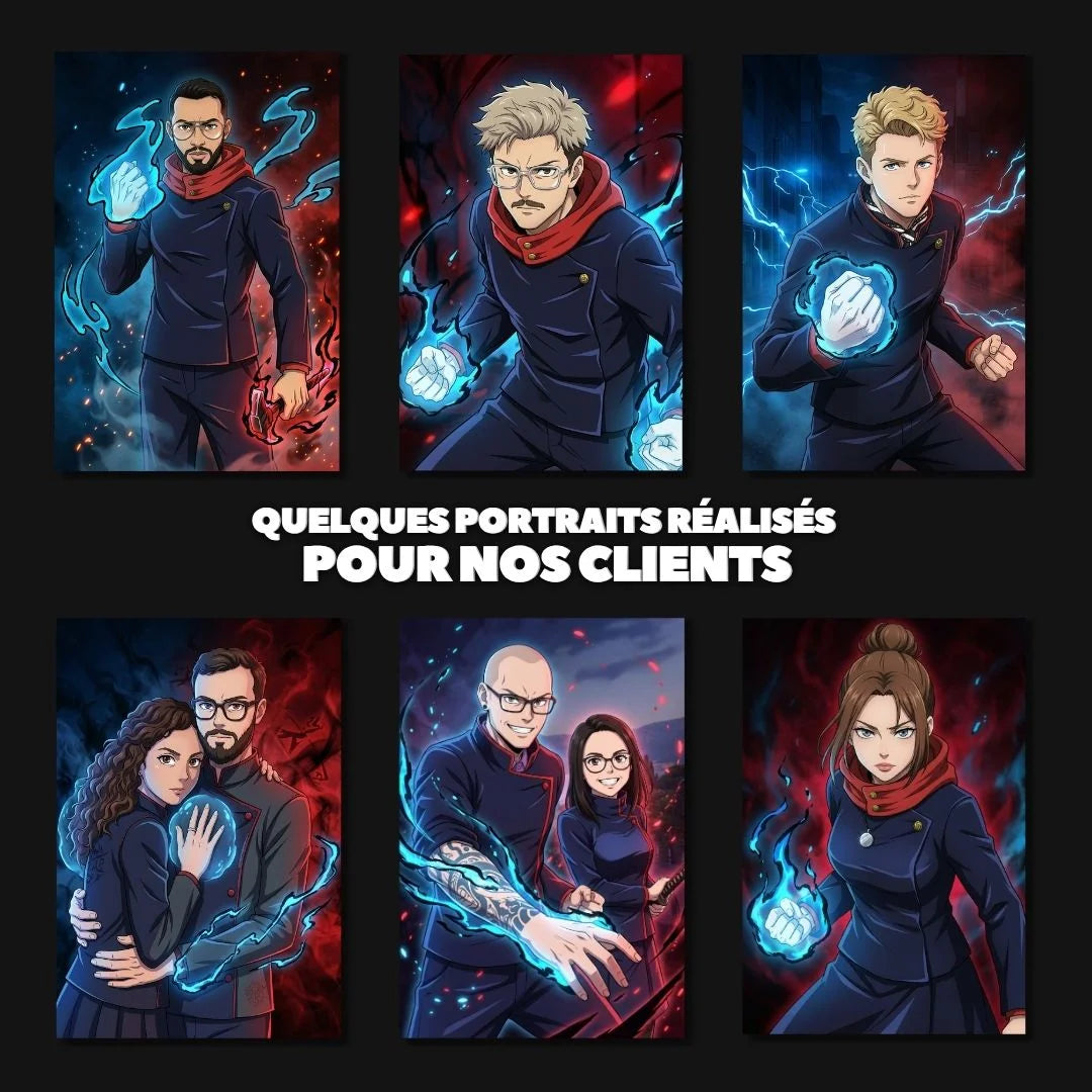 Portrait Jujutsu Kaisen personnalisé d'après photo — énergie occulte et grade