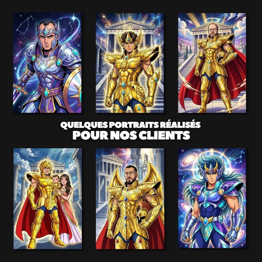 Portrait Saint Seiya personnalisé d'après photo — armure d'Or dorée